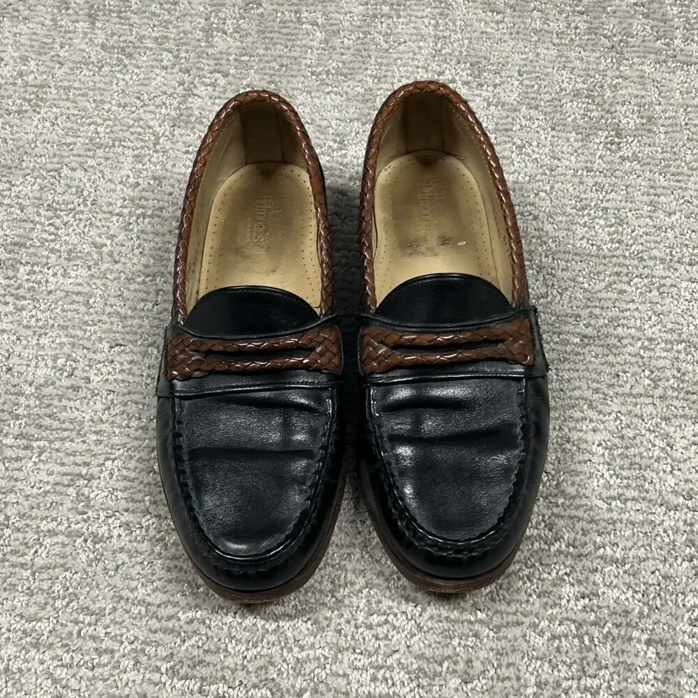 Allen Edmonds Newcomb Shoes Men 8.5D Black Brown Woven Leather Penny Loafers USA